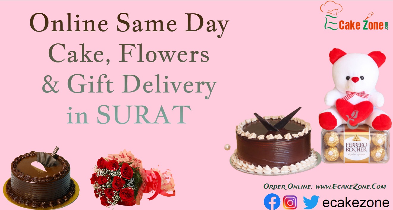 Online Cake,Flowers & Gift Delivery in Surat, Egg Less Cake Send Surat